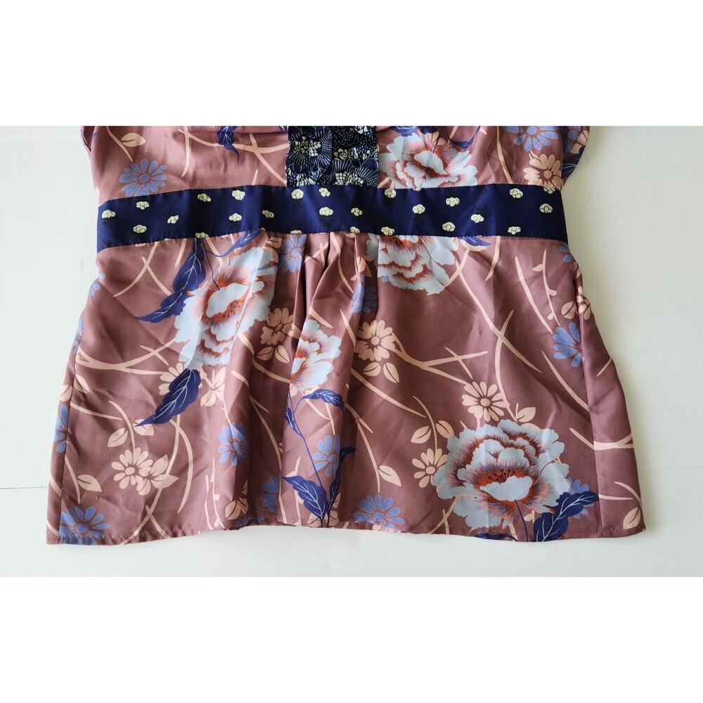 Anthropologie Odille Silk Floral Blouse Ruffle Trim Empire Waist Babydoll - 12 - Picture 4 of 10